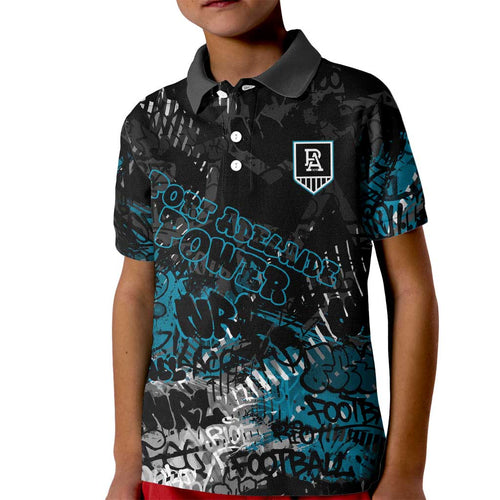 Port Adelaide Power Kid Polo Shirt Urban Graffiti Street Art - Bold Abstract Spray Paint