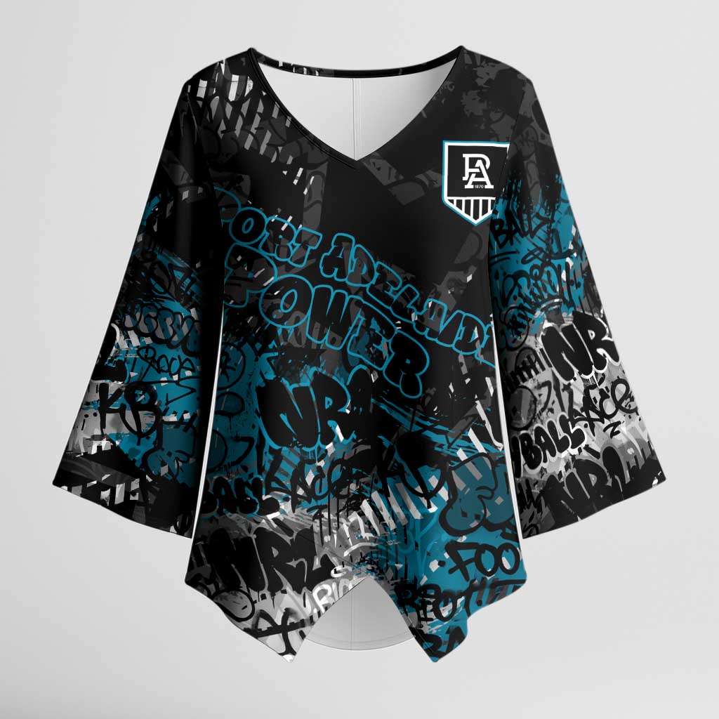 Port Adelaide Power Kimono Sleeve Blouse Urban Graffiti Street Art - Bold Abstract Spray Paint