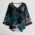 Port Adelaide Power Kimono Sleeve Blouse Urban Graffiti Street Art - Bold Abstract Spray Paint