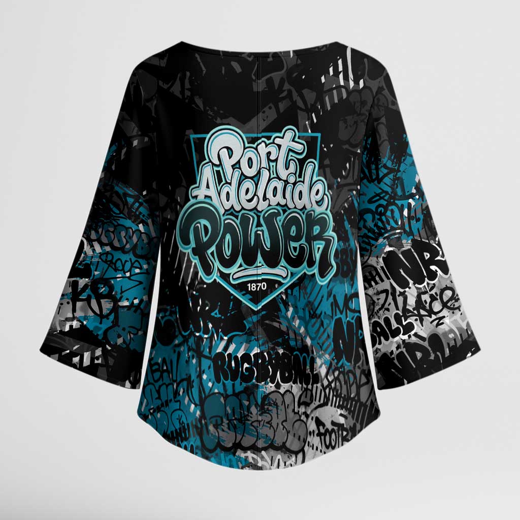Port Adelaide Power Kimono Sleeve Blouse Urban Graffiti Street Art - Bold Abstract Spray Paint