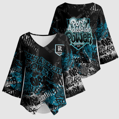 Port Adelaide Power Kimono Sleeve Blouse Urban Graffiti Street Art - Bold Abstract Spray Paint