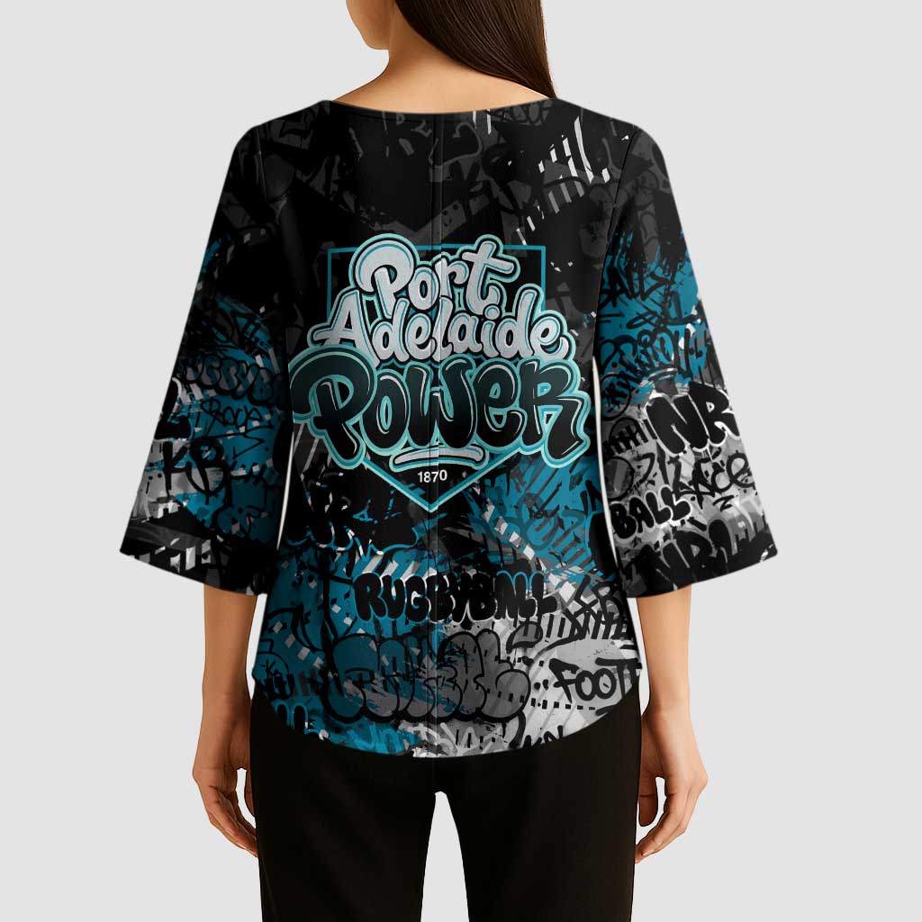 Port Adelaide Power Kimono Sleeve Blouse Urban Graffiti Street Art - Bold Abstract Spray Paint