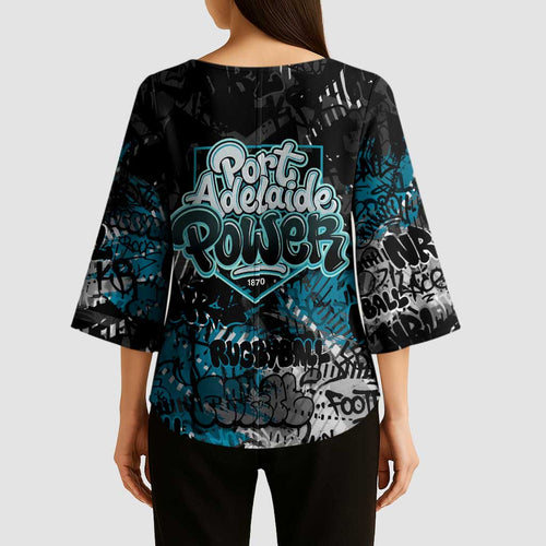 Port Adelaide Power Kimono Sleeve Blouse Urban Graffiti Street Art - Bold Abstract Spray Paint