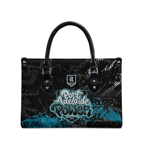 Port Adelaide Power Leather Bag Urban Graffiti Street Art - Bold Abstract Spray Paint