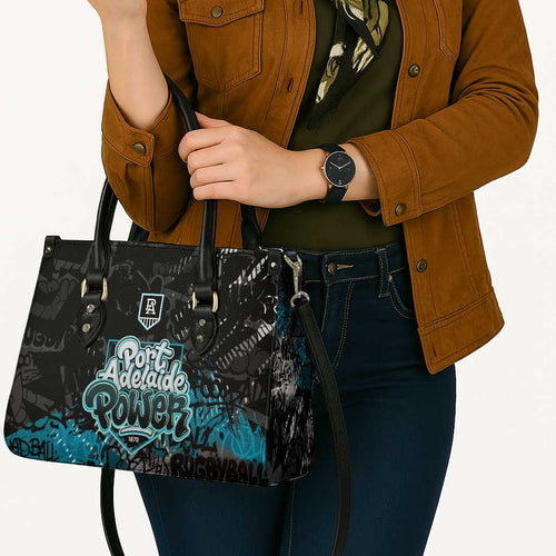 Port Adelaide Power Leather Bag Urban Graffiti Street Art - Bold Abstract Spray Paint