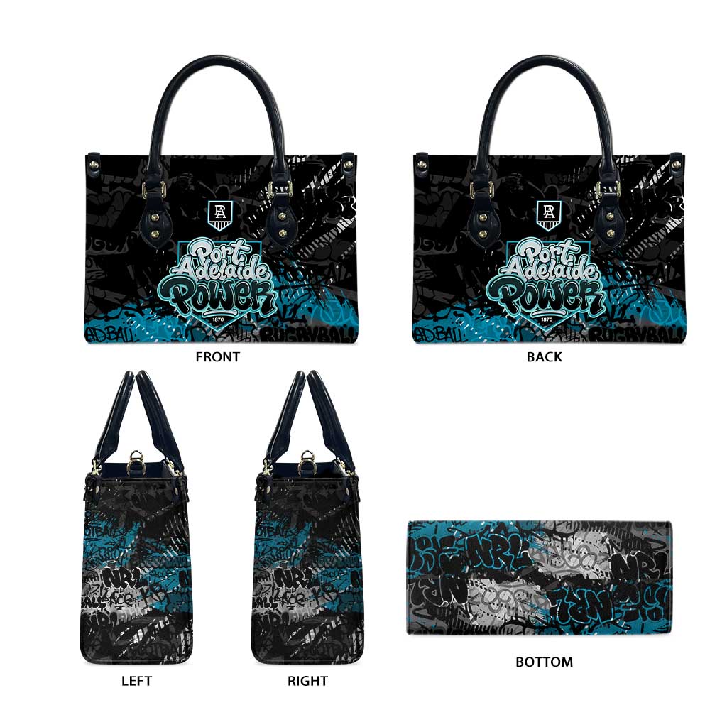 Port Adelaide Power Leather Bag Urban Graffiti Street Art - Bold Abstract Spray Paint