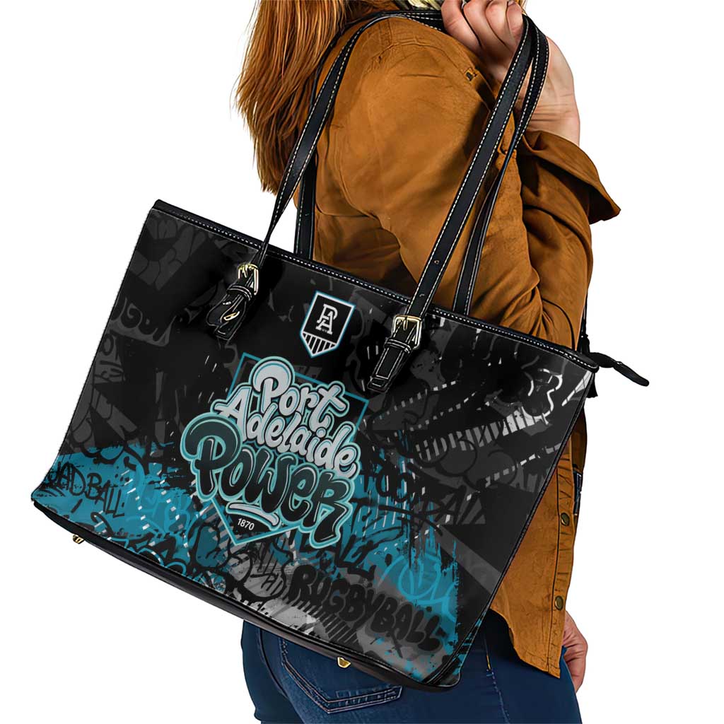 Port Adelaide Power Leather Tote Bag Urban Graffiti Street Art - Bold Abstract Spray Paint