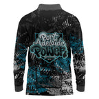 Port Adelaide Power Long Sleeve Polo Shirt Urban Graffiti Street Art - Bold Abstract Spray Paint