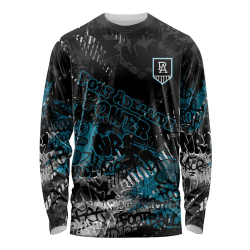 Port Adelaide Power Long Sleeve Shirt Urban Graffiti Street Art - Bold Abstract Spray Paint