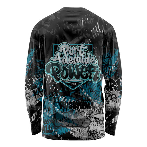 Port Adelaide Power Long Sleeve Shirt Urban Graffiti Street Art - Bold Abstract Spray Paint