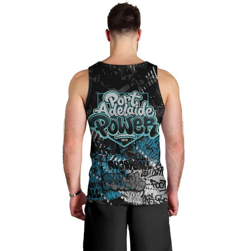 Port Adelaide Power Men Tank Top Urban Graffiti Street Art - Bold Abstract Spray Paint