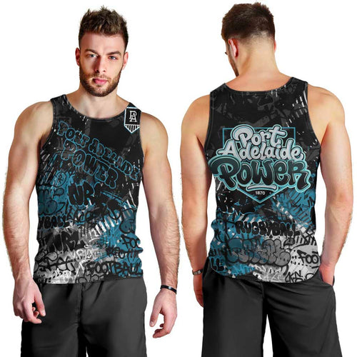 Port Adelaide Power Men Tank Top Urban Graffiti Street Art - Bold Abstract Spray Paint