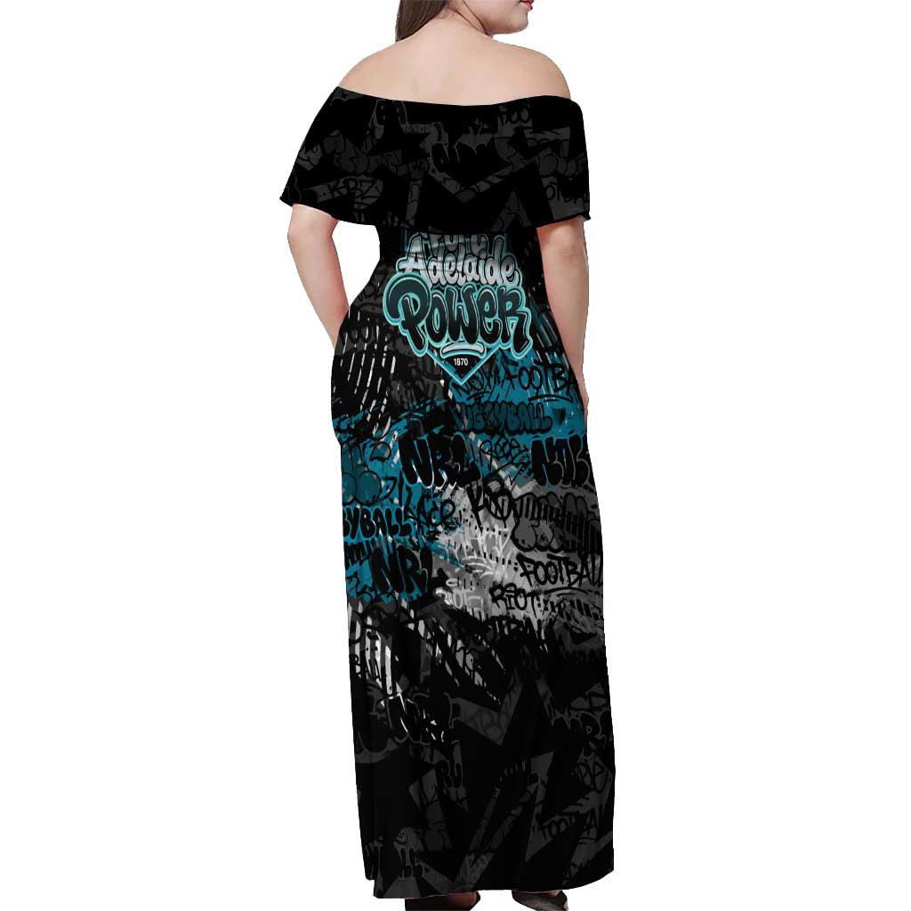 Port Adelaide Power Off Shoulder Maxi Dress Urban Graffiti Street Art - Bold Abstract Spray Paint