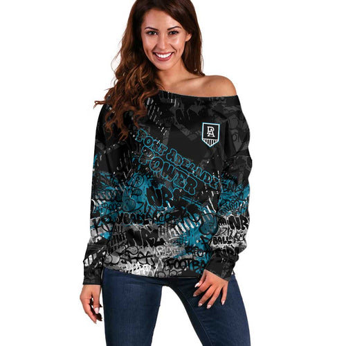 Port Adelaide Power Off Shoulder Sweater Urban Graffiti Street Art - Bold Abstract Spray Paint