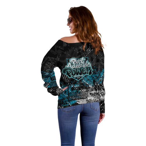 Port Adelaide Power Off Shoulder Sweater Urban Graffiti Street Art - Bold Abstract Spray Paint