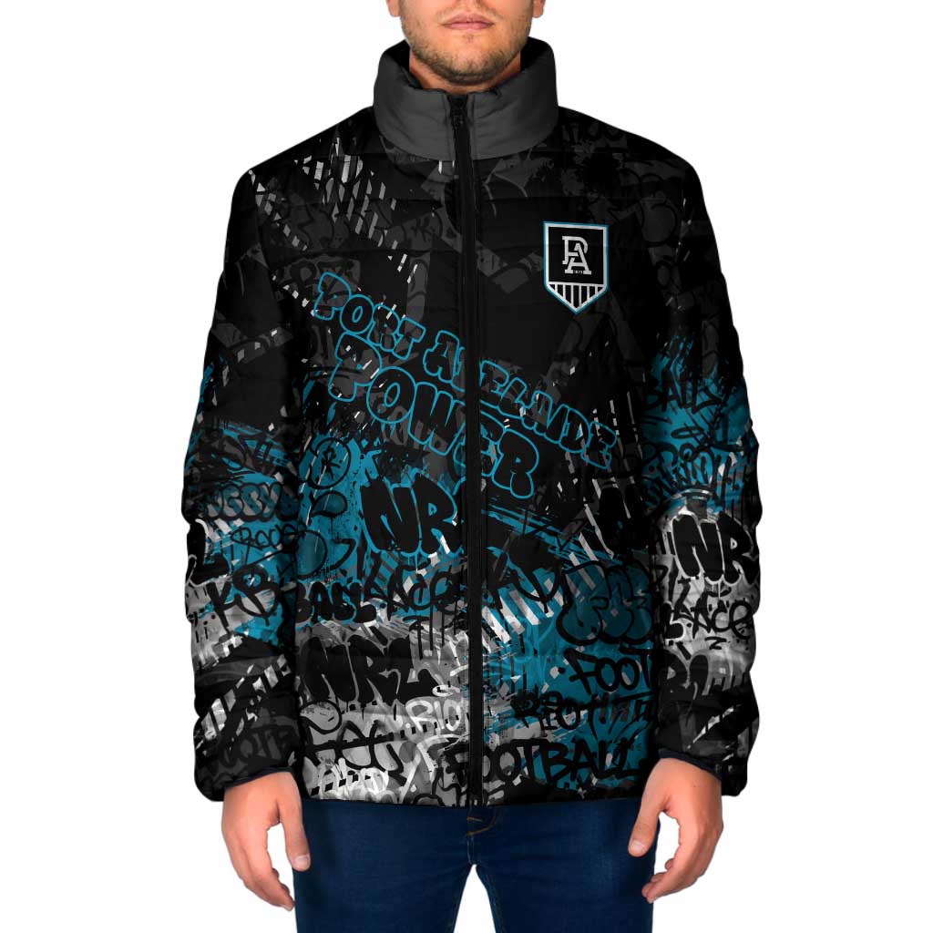 Port Adelaide Power Padded Jacket Urban Graffiti Street Art - Bold Abstract Spray Paint