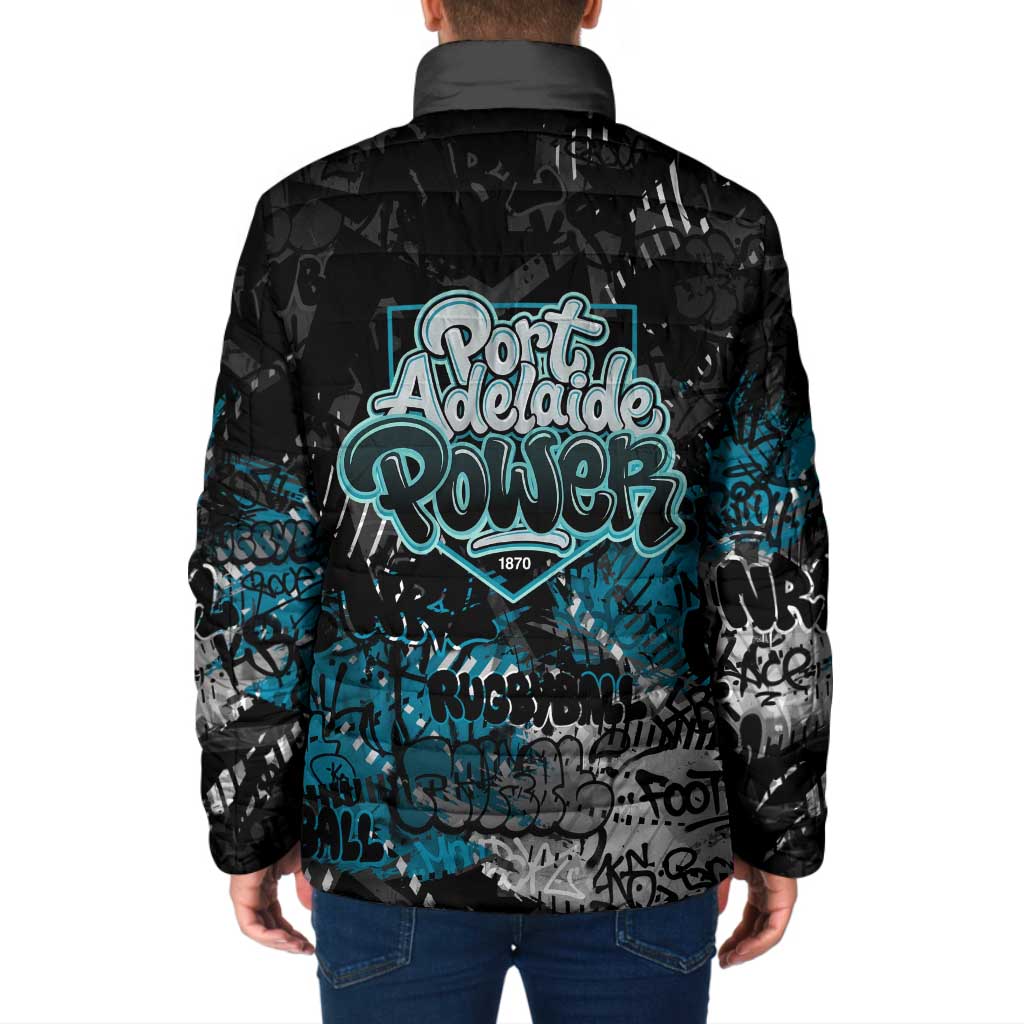 Port Adelaide Power Padded Jacket Urban Graffiti Street Art - Bold Abstract Spray Paint