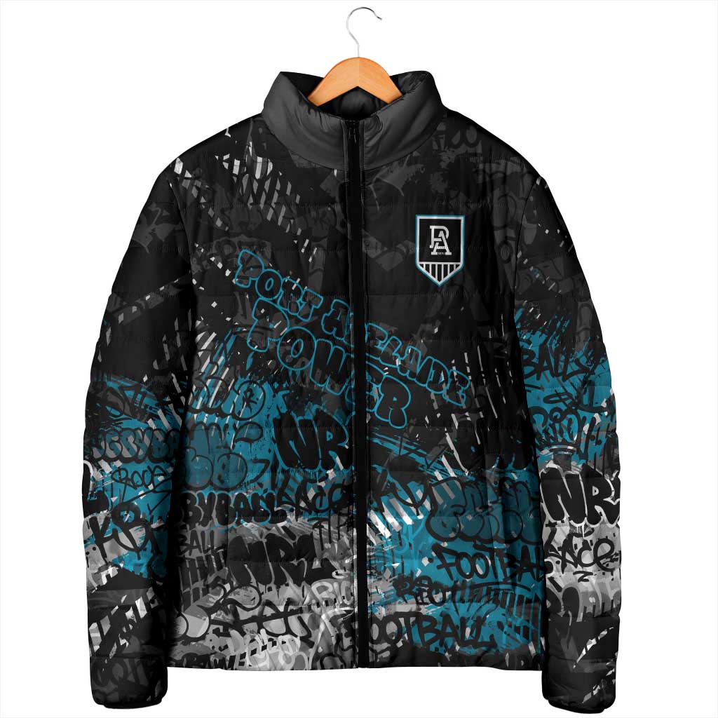 Port Adelaide Power Padded Jacket Urban Graffiti Street Art - Bold Abstract Spray Paint