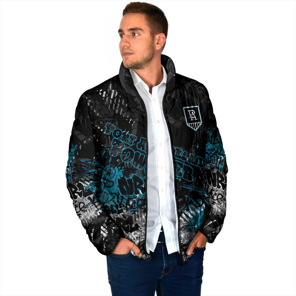 Port Adelaide Power Padded Jacket Urban Graffiti Street Art - Bold Abstract Spray Paint