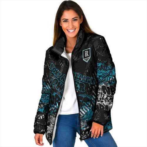 Port Adelaide Power Padded Jacket Urban Graffiti Street Art - Bold Abstract Spray Paint