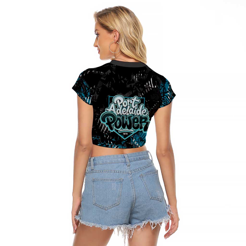 Port Adelaide Power Raglan Cropped T Shirt Urban Graffiti Street Art - Bold Abstract Spray Paint