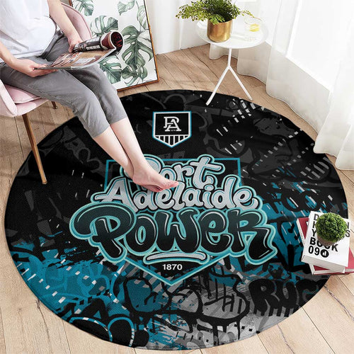 Port Adelaide Power Round Carpet Urban Graffiti Street Art - Bold Abstract Spray Paint