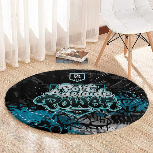 Port Adelaide Power Round Carpet Urban Graffiti Street Art - Bold Abstract Spray Paint