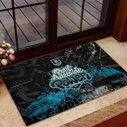 Port Adelaide Power Rubber Doormat Urban Graffiti Street Art - Bold Abstract Spray Paint
