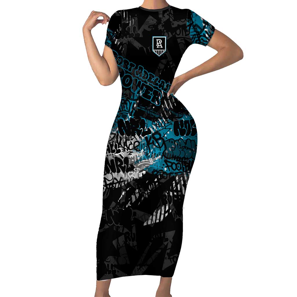 Port Adelaide Power Short Sleeve Bodycon Dress Urban Graffiti Street Art - Bold Abstract Spray Paint