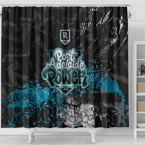 Port Adelaide Power Shower Curtain Urban Graffiti Street Art - Bold Abstract Spray Paint