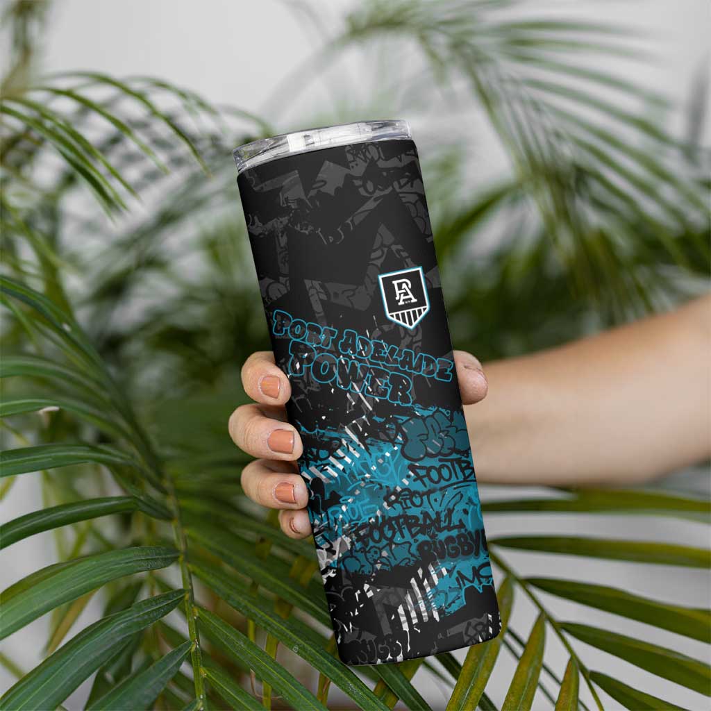 Port Adelaide Power Skinny Tumbler Urban Graffiti Street Art - Bold Abstract Spray Paint