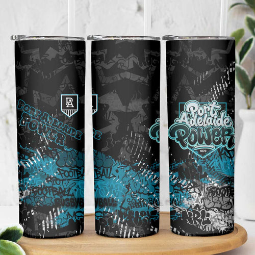 Port Adelaide Power Skinny Tumbler Urban Graffiti Street Art - Bold Abstract Spray Paint