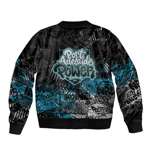 Port Adelaide Power Sleeve Zip Bomber Jacket Urban Graffiti Street Art - Bold Abstract Spray Paint