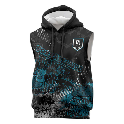 Port Adelaide Power Sleeveless Hoodie Urban Graffiti Street Art - Bold Abstract Spray Paint