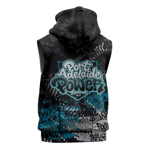 Port Adelaide Power Sleeveless Hoodie Urban Graffiti Street Art - Bold Abstract Spray Paint