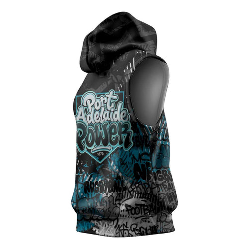 Port Adelaide Power Sleeveless Hoodie Urban Graffiti Street Art - Bold Abstract Spray Paint