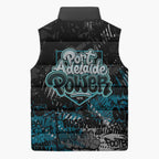 Port Adelaide Power Sleeveless Puffer Jacket Urban Graffiti Street Art - Bold Abstract Spray Paint