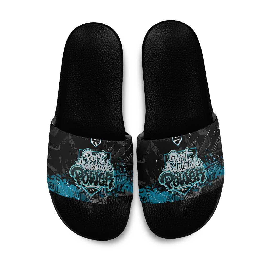 Port Adelaide Power Slide Sandals Urban Graffiti Street Art - Bold Abstract Spray Paint