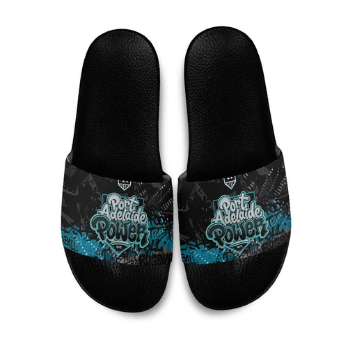 Port Adelaide Power Slide Sandals Urban Graffiti Street Art - Bold Abstract Spray Paint