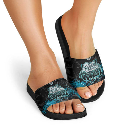 Port Adelaide Power Slide Sandals Urban Graffiti Street Art - Bold Abstract Spray Paint