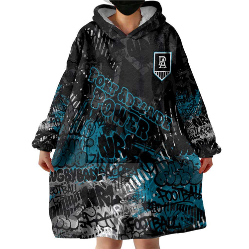Port Adelaide Power Wearable Blanket Hoodie Urban Graffiti Street Art - Bold Abstract Spray Paint