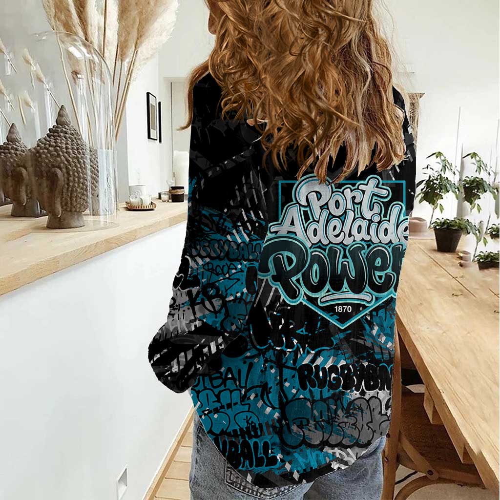 Port Adelaide Power Women Casual Shirt Urban Graffiti Street Art - Bold Abstract Spray Paint