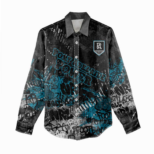 Port Adelaide Power Women Casual Shirt Urban Graffiti Street Art - Bold Abstract Spray Paint