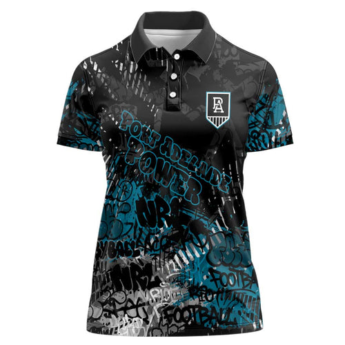 Port Adelaide Power Women Polo Shirt Urban Graffiti Street Art - Bold Abstract Spray Paint