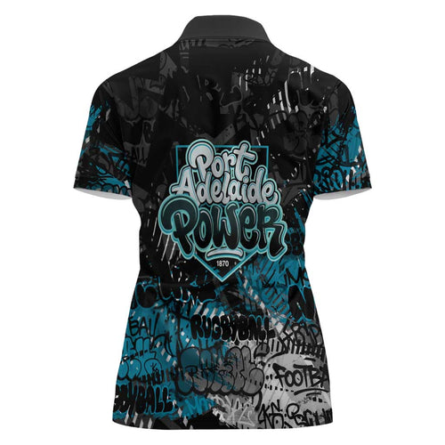 Port Adelaide Power Women Polo Shirt Urban Graffiti Street Art - Bold Abstract Spray Paint