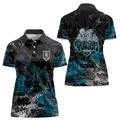 Port Adelaide Power Women Polo Shirt Urban Graffiti Street Art - Bold Abstract Spray Paint