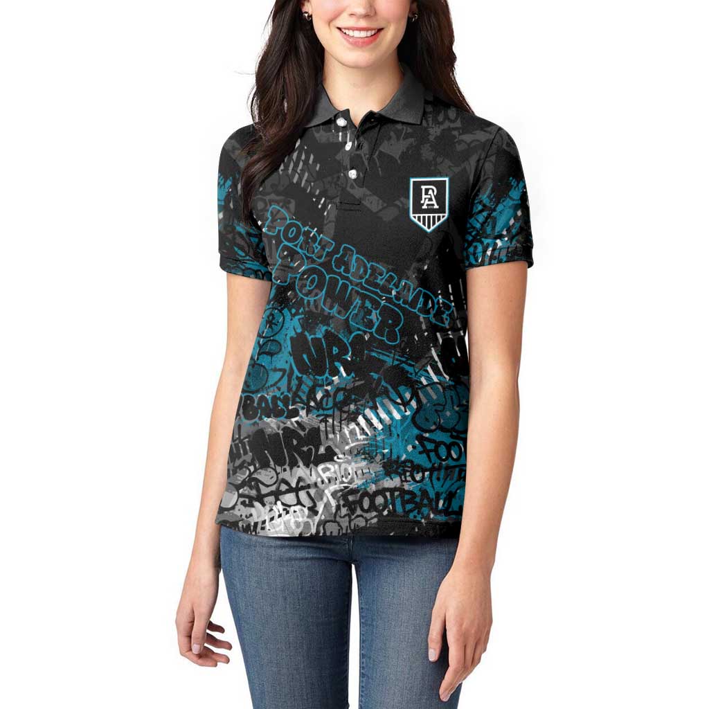 Port Adelaide Power Women Polo Shirt Urban Graffiti Street Art - Bold Abstract Spray Paint