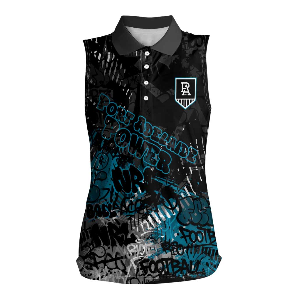 Port Adelaide Power Women Sleeveless Polo Shirt Urban Graffiti Street Art - Bold Abstract Spray Paint