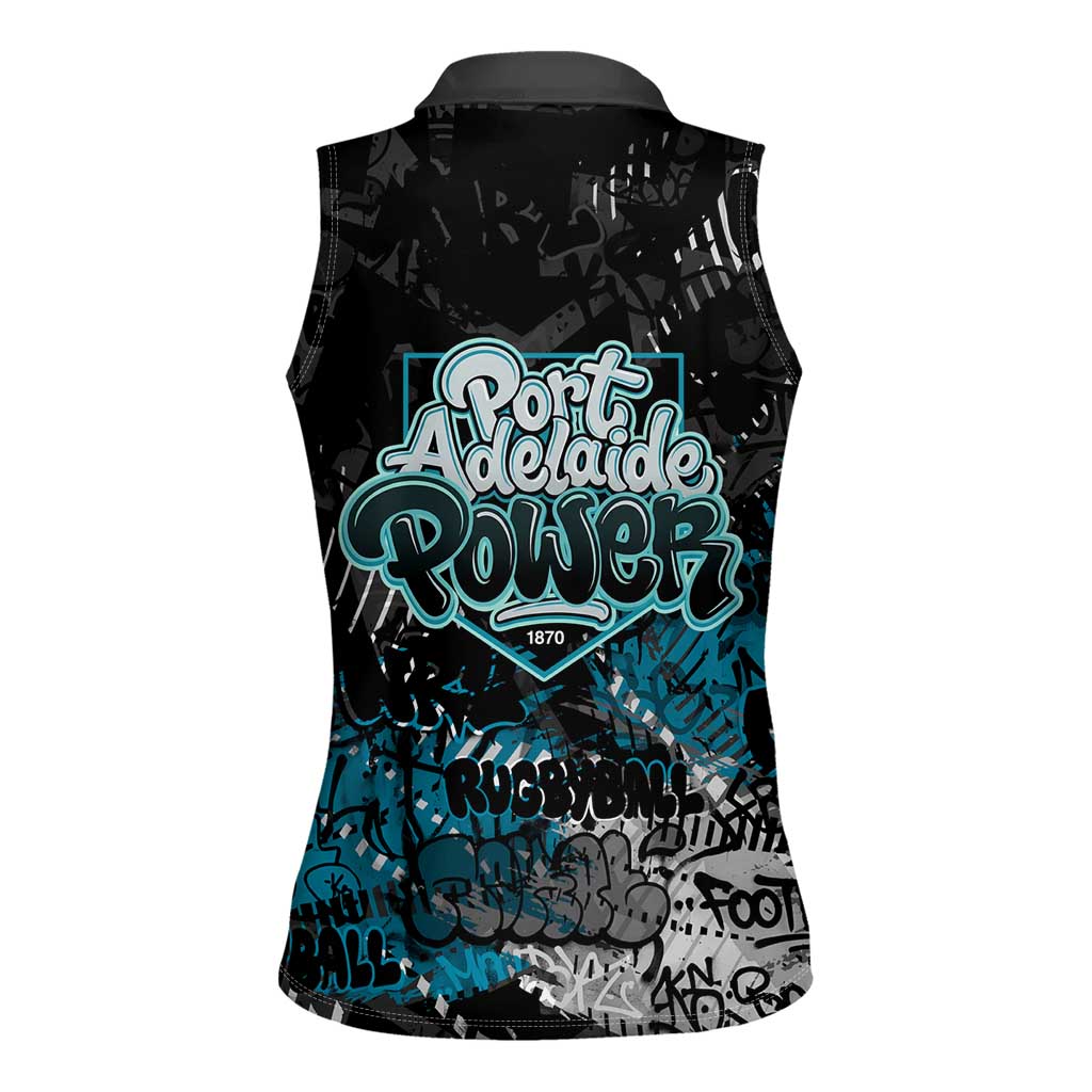 Port Adelaide Power Women Sleeveless Polo Shirt Urban Graffiti Street Art - Bold Abstract Spray Paint