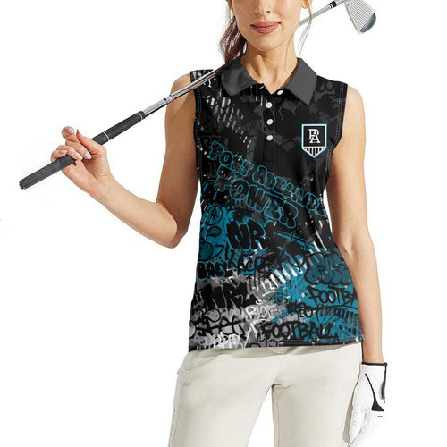Port Adelaide Power Women Sleeveless Polo Shirt Urban Graffiti Street Art - Bold Abstract Spray Paint